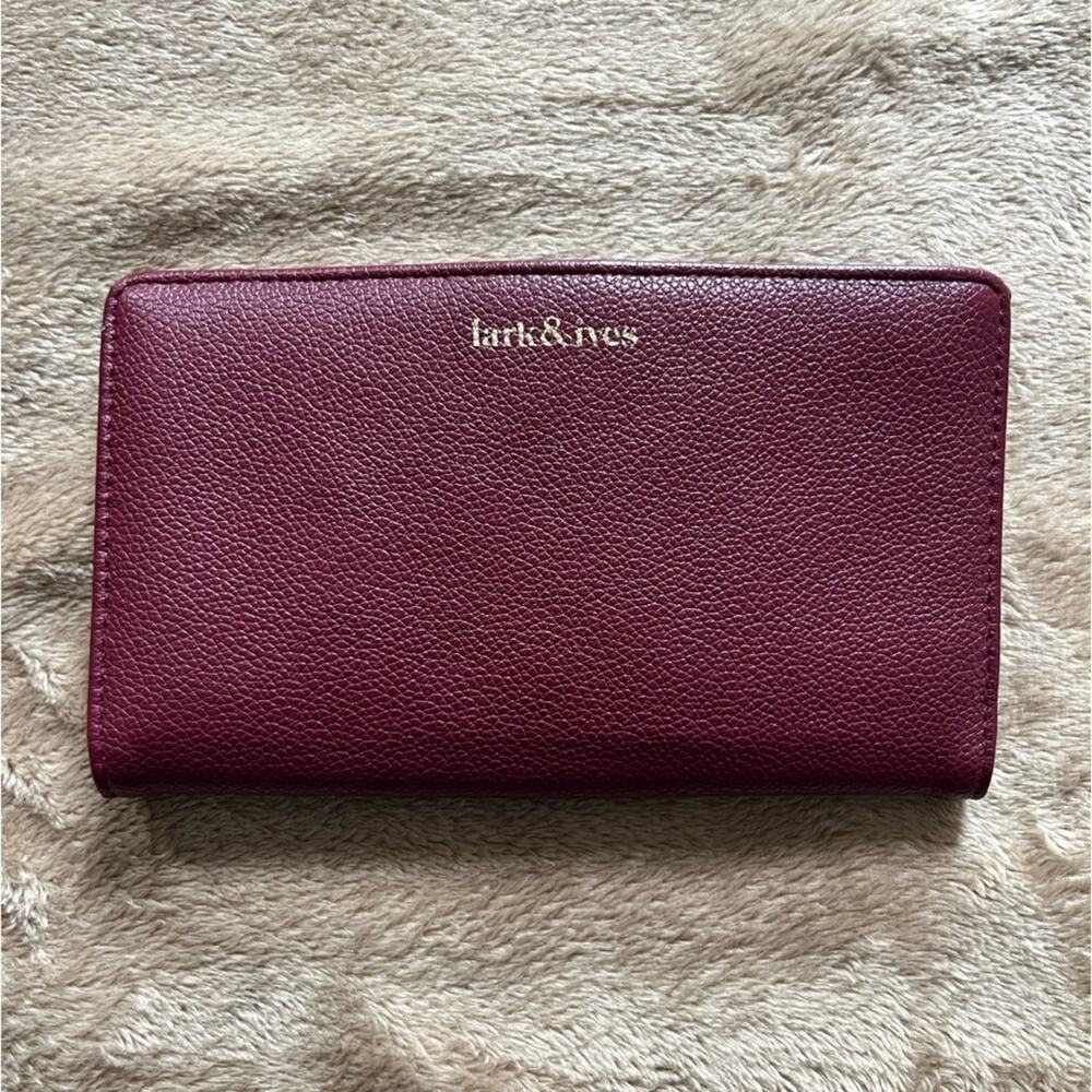 LARK‎ & IVES Vegan Leather European Style Wallet in Rich Bordeaux Red